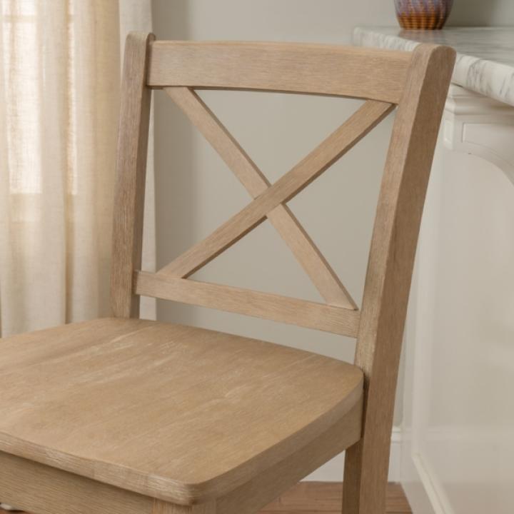 Rustic Graywash Wood X Back Bar Stool