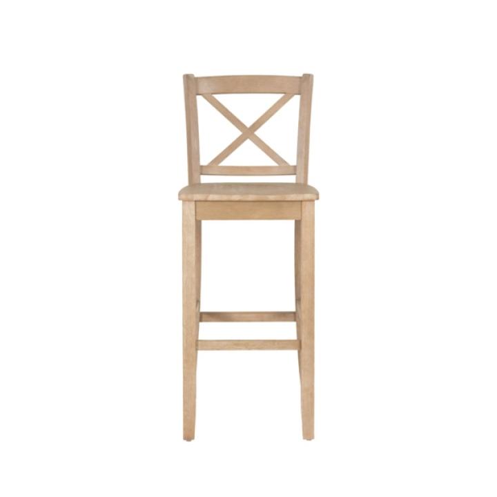 Rustic Graywash Wood X Back Bar Stool