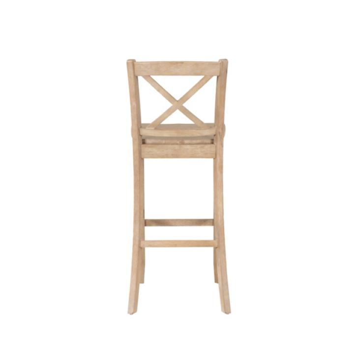 Rustic Graywash Wood X Back Bar Stool