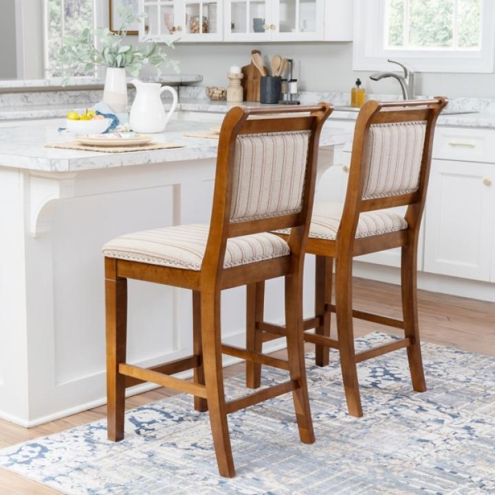 Neutral Stripes Upholstered Emmy Counter Stool