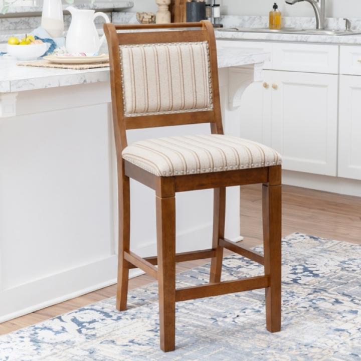 Neutral Stripes Upholstered Emmy Counter Stool