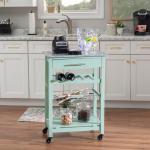 Mint Green Rolling Kitchen Cart with Granite Top