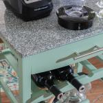 Mint Green Rolling Kitchen Cart with Granite Top