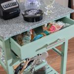 Mint Green Rolling Kitchen Cart with Granite Top