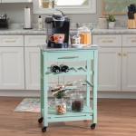 Mint Green Rolling Kitchen Cart with Granite Top