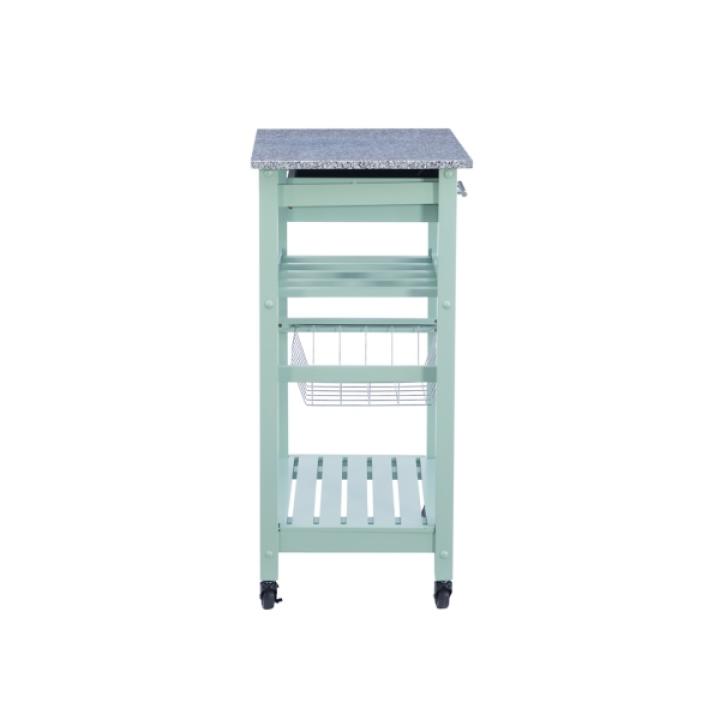 Mint Green Rolling Kitchen Cart with Granite Top