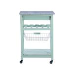 Mint Green Rolling Kitchen Cart with Granite Top