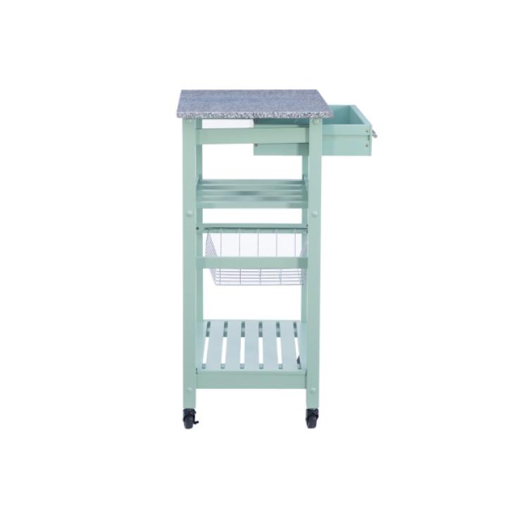 Mint Green Rolling Kitchen Cart with Granite Top
