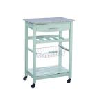 Mint Green Rolling Kitchen Cart with Granite Top