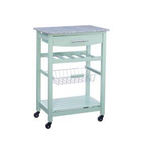 Mint Green Rolling Kitchen Cart with Granite Top
