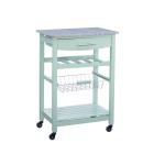 Mint Green Rolling Kitchen Cart with Granite Top