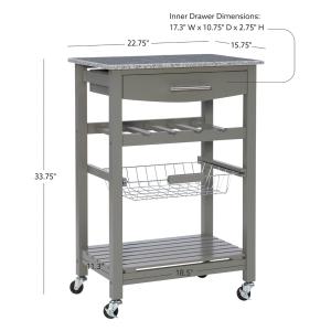 Warm Gray Rolling Kitchen Cart with Granite Top