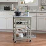 Warm Gray Rolling Kitchen Cart with Granite Top