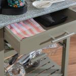 Warm Gray Rolling Kitchen Cart with Granite Top