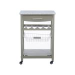 Warm Gray Rolling Kitchen Cart with Granite Top