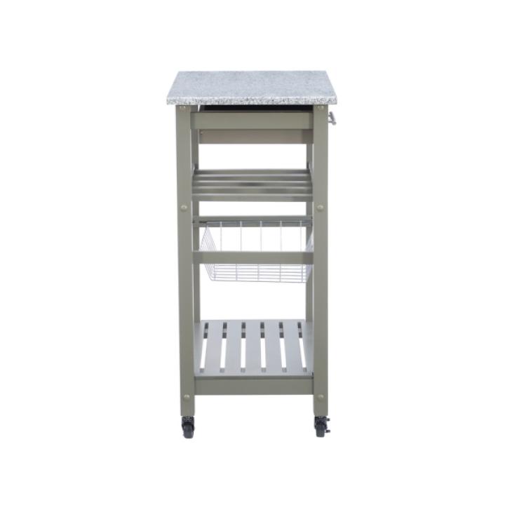 Warm Gray Rolling Kitchen Cart with Granite Top