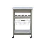 Warm Gray Rolling Kitchen Cart with Granite Top