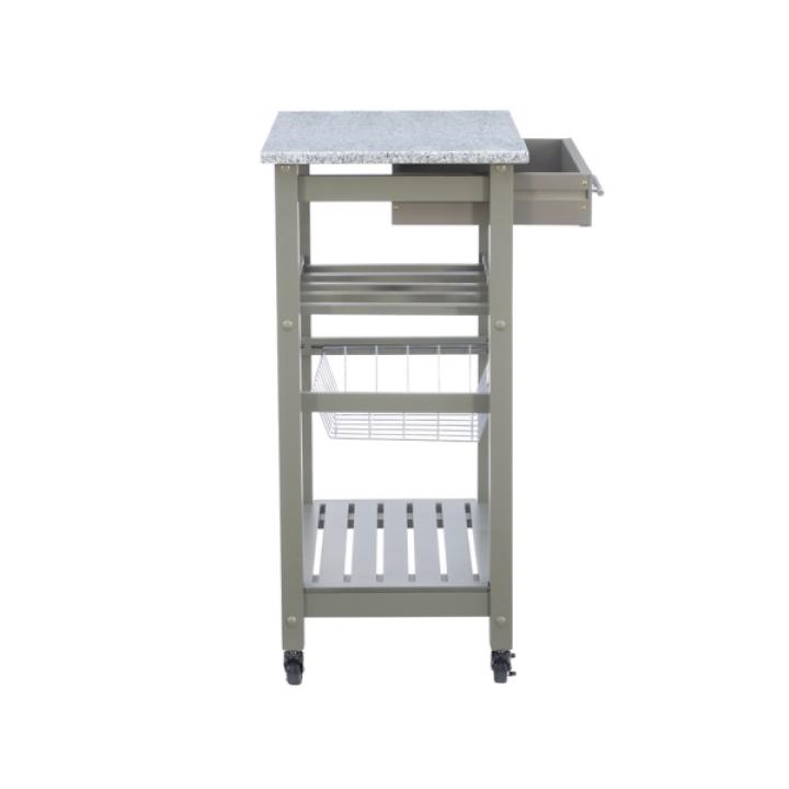 Warm Gray Rolling Kitchen Cart with Granite Top