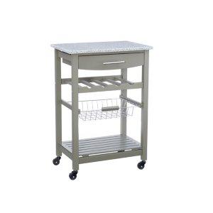 Warm Gray Rolling Kitchen Cart with Granite Top