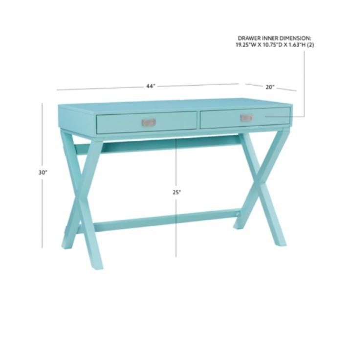 Turquoise Wood 2-Drawer Peggy Desk