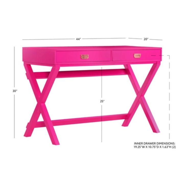Hot Pink Wood 2-Drawer Peggy Desk