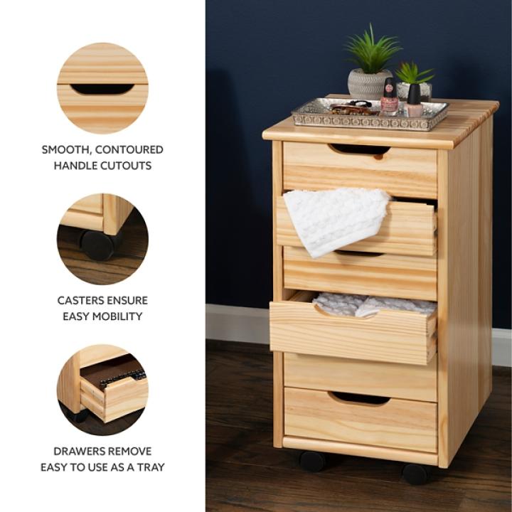 Natural Wood 6-Drawer Cary Storage Cart