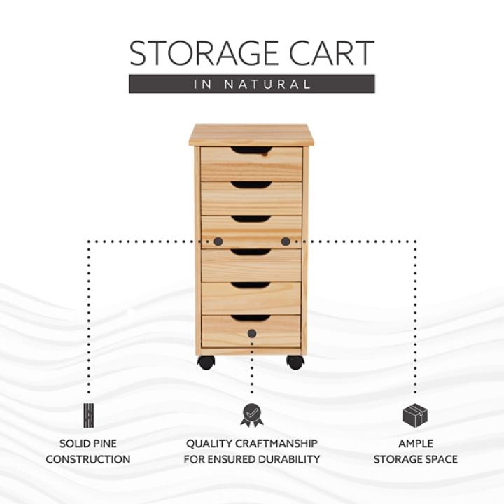 Natural Wood 6-Drawer Cary Storage Cart