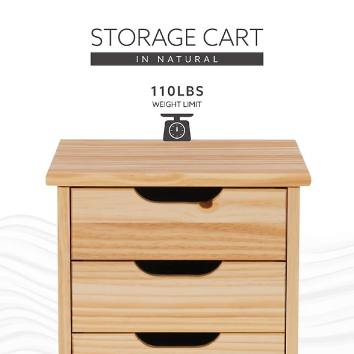 Natural Wood 6-Drawer Cary Storage Cart