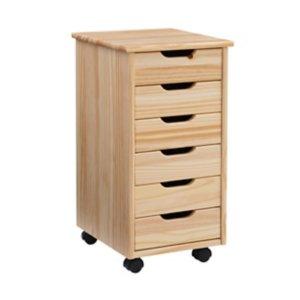 Natural Wood 6-Drawer Cary Storage Cart