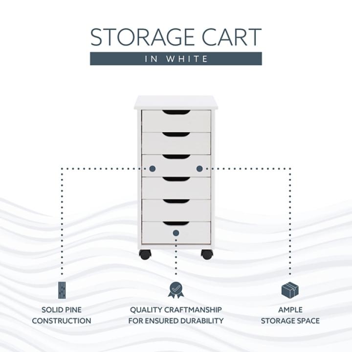 White Wood 6-Drawer Cary Storage Cart