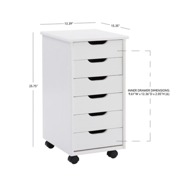 White Wood 6-Drawer Cary Storage Cart