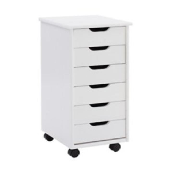 White Wood 6-Drawer Cary Storage Cart