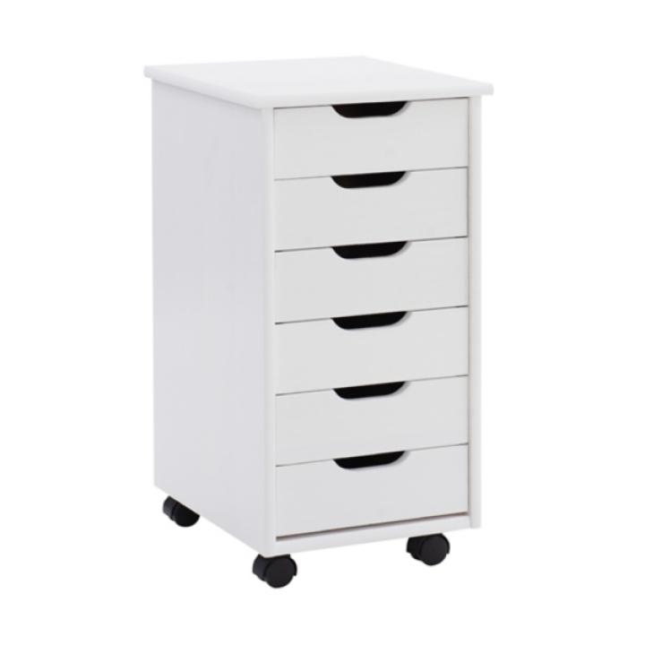 White Wood 6-Drawer Cary Storage Cart