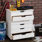 White Wood Wide 6-Drawer Cary Storage Cart
