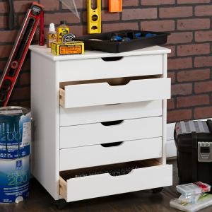 White Wood Wide 6-Drawer Cary Storage Cart