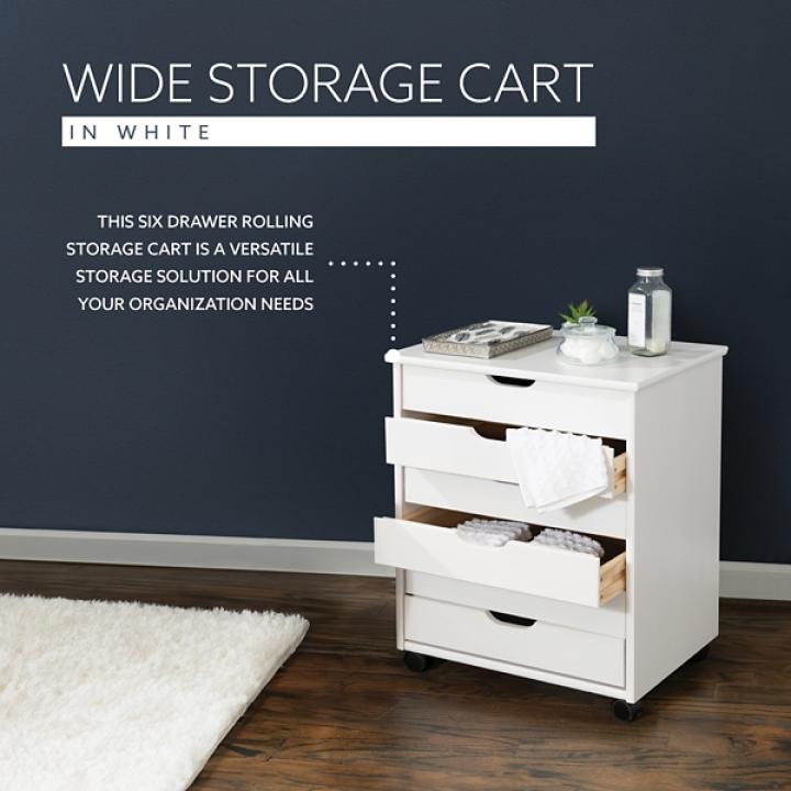 White Wood Wide 6-Drawer Cary Storage Cart