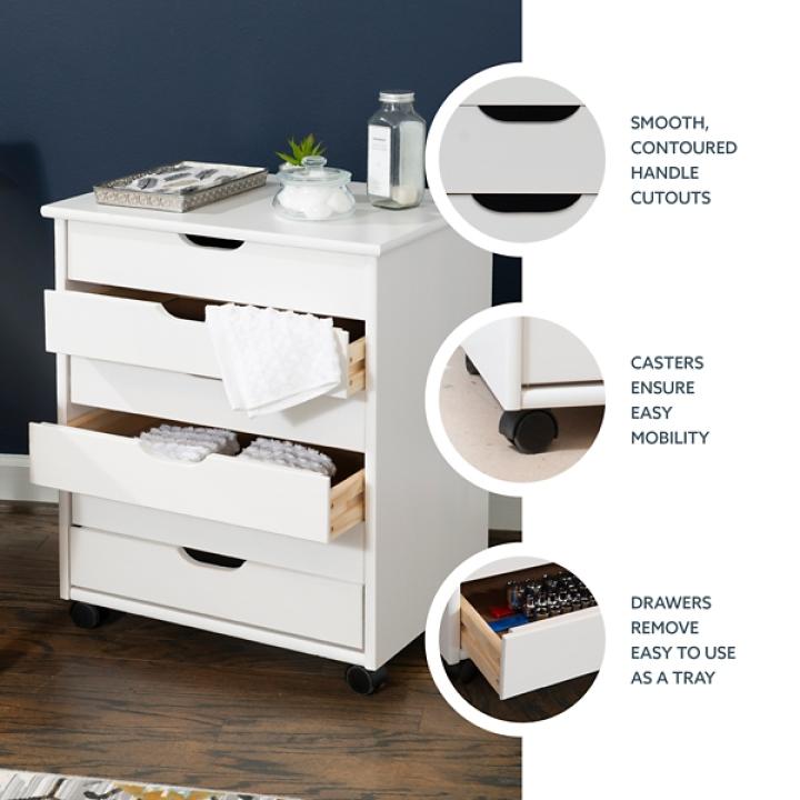 White Wood Wide 6-Drawer Cary Storage Cart