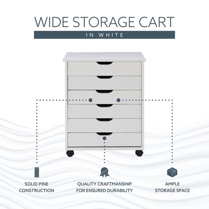 White Wood Wide 6-Drawer Cary Storage Cart