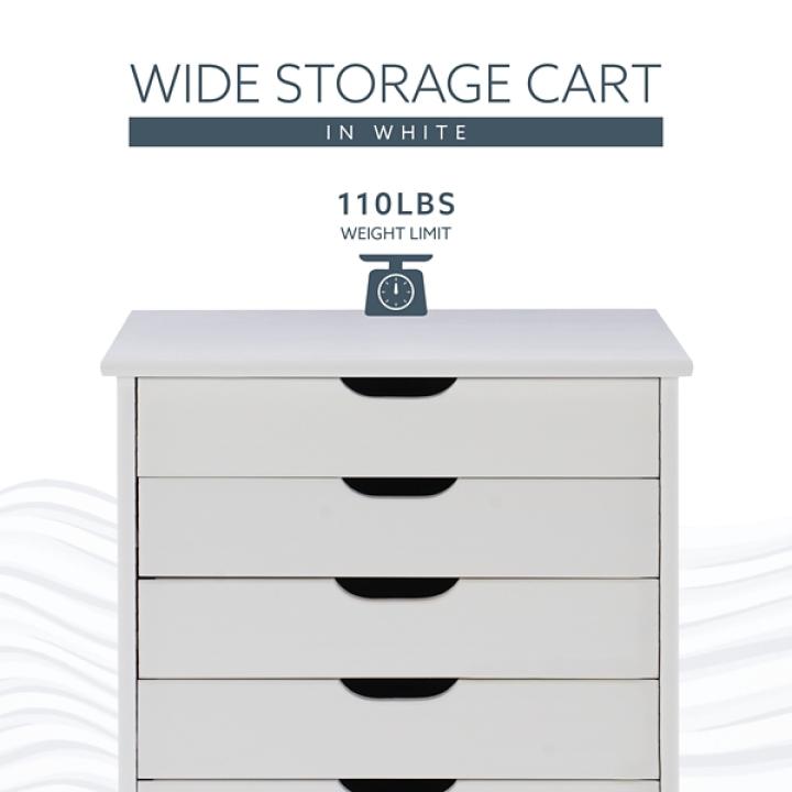 White Wood Wide 6-Drawer Cary Storage Cart