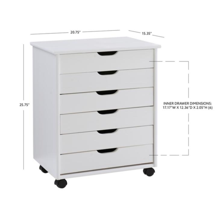 White Wood Wide 6-Drawer Cary Storage Cart