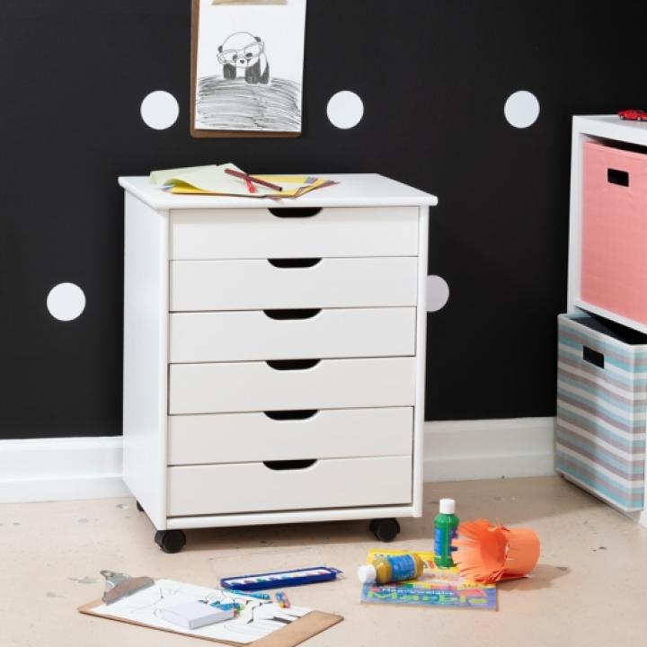 White Wood Wide 6-Drawer Cary Storage Cart