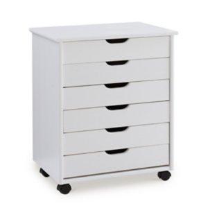White Wood Wide 6-Drawer Cary Storage Cart