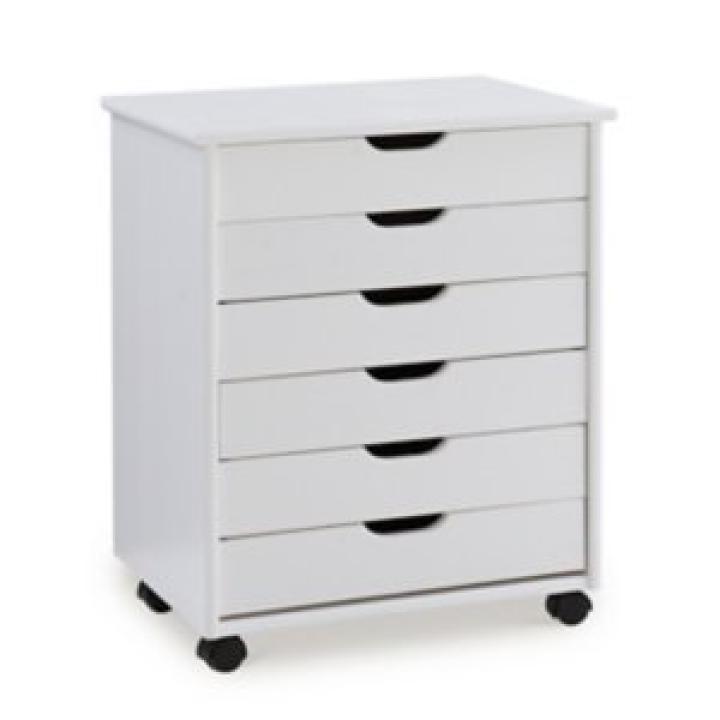 White Wood Wide 6-Drawer Cary Storage Cart