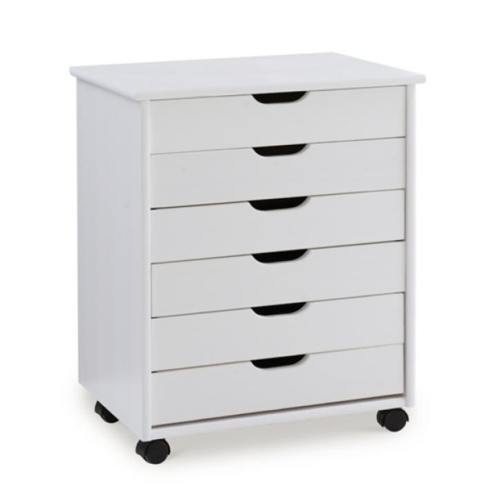 White Wood Wide 6-Drawer Cary Storage Cart