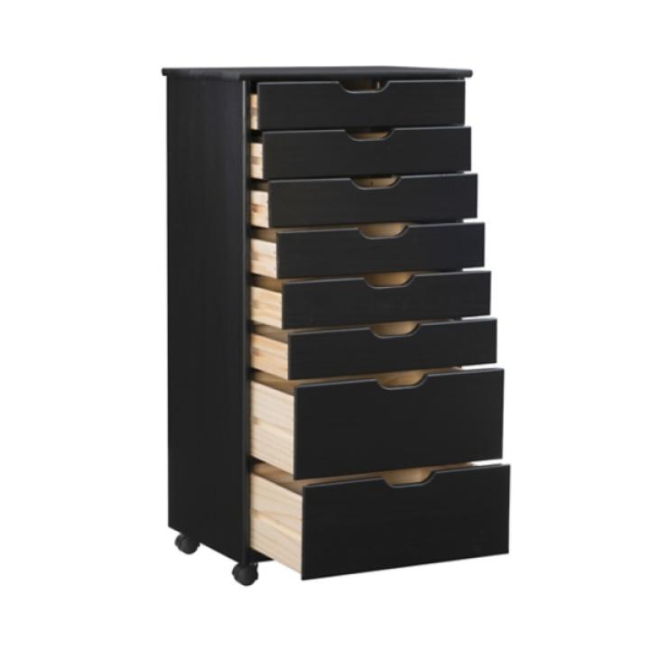 Black Wood 8-Drawer Cary Storage Cart