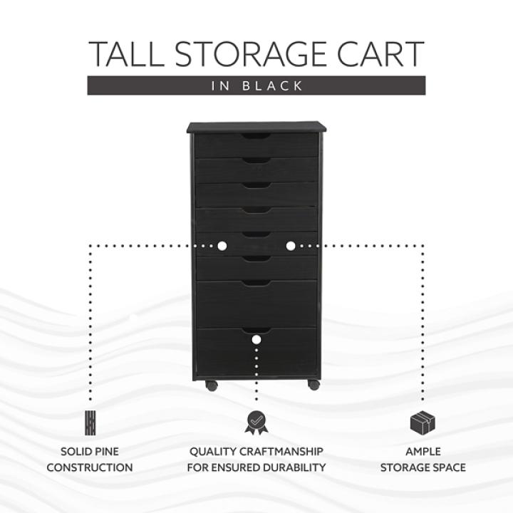 Black Wood 8-Drawer Cary Storage Cart