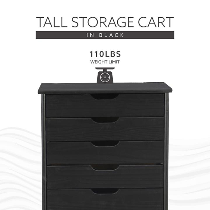 Black Wood 8-Drawer Cary Storage Cart