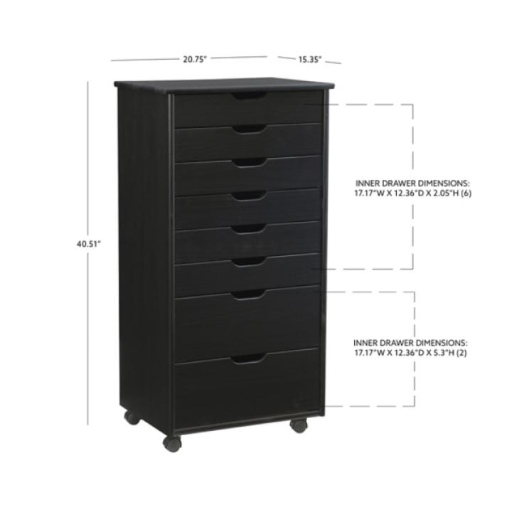 Black Wood 8-Drawer Cary Storage Cart