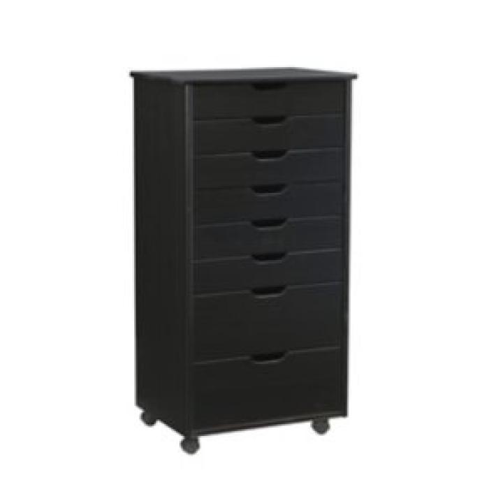 Black Wood 8-Drawer Cary Storage Cart