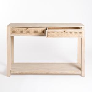 Whitewash Woven Cane 2-Drawer Console Table